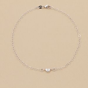 Puff Heart Anklet 925 Sterling Silver ~